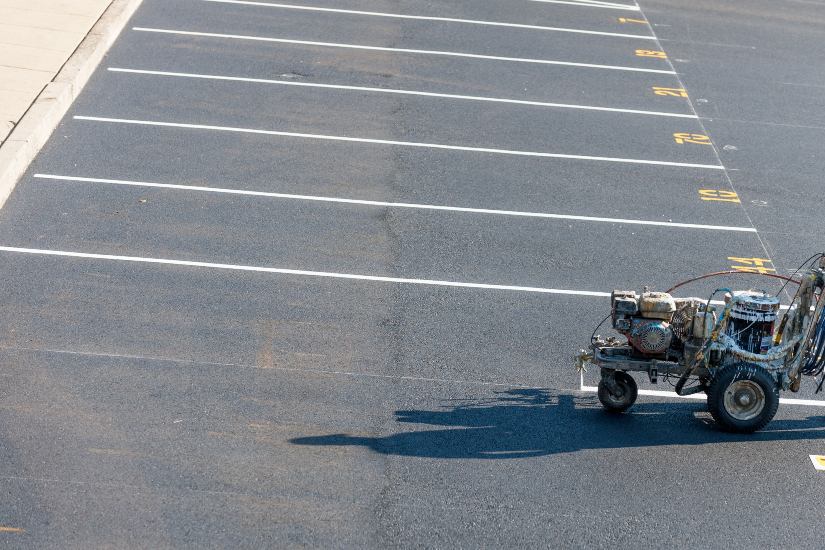 Freshly painted commercial parking lot line striping in Frederick, MD by Driveway 2Day